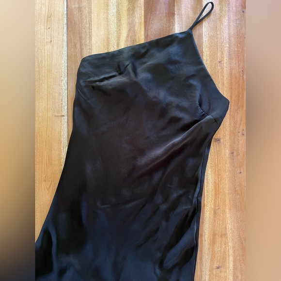 Express Black Satin Cross Back One Shoulder Slip Dress - Picture 7 of 9